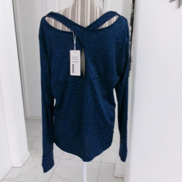 New COOLRUN Long Sleeve w/ Thumbholes Top Royal Blue Black Heathered XXL - Picture 6 of 10